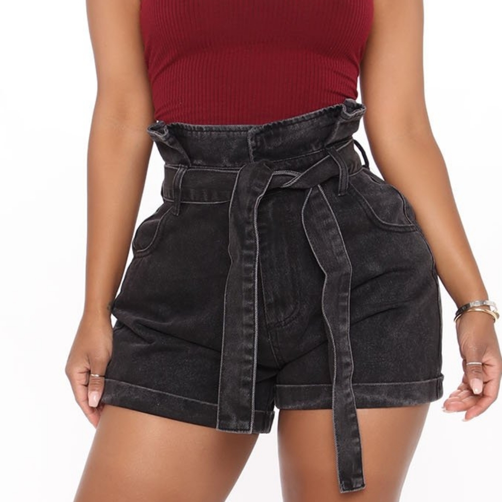 Fashion Nova Give Me A Call - Paperbag Waist Denim Shorts - Picture 2 of 8